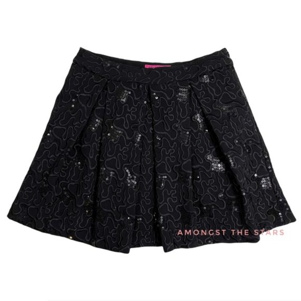 Betsey Johnson Black Sequins & Embroidered Pleated Mini Skirt